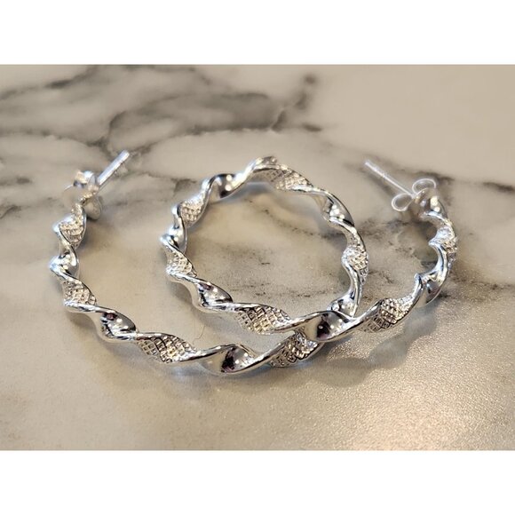 Sterling Silver Twisted Hoop Earrings - Picture 4 of 6